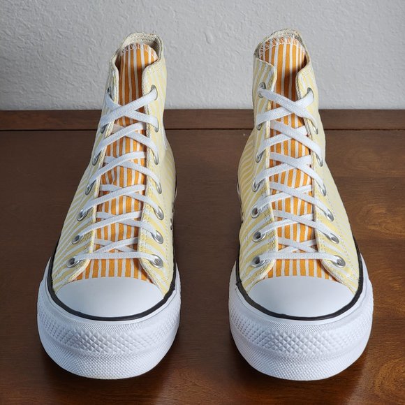 Converse Women's CTAS Lift Hi Striped A03298C White/Cyber Mango/Light Curry SZ 6 - Picture 2 of 8